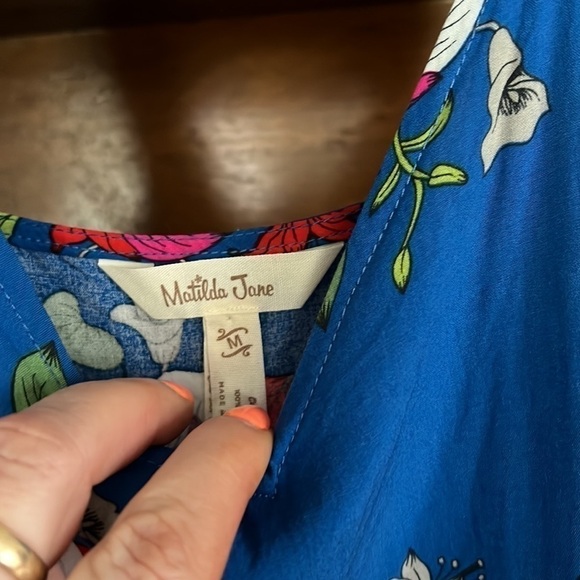 MATILDA JANE Perfectly Polished Royal Blue Floral Sundress, Size Medium, GUC. - Picture 4 of 7